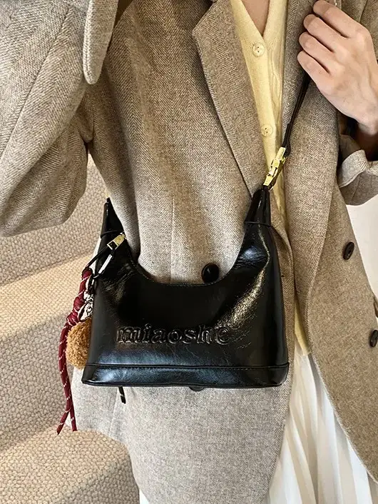 Women's Brown Croc Leather Shoulder Crossbody Bag with Keys - Image 8