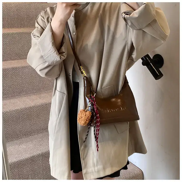 Women's Brown Croc Leather Shoulder Crossbody Bag with Keys — feature 10