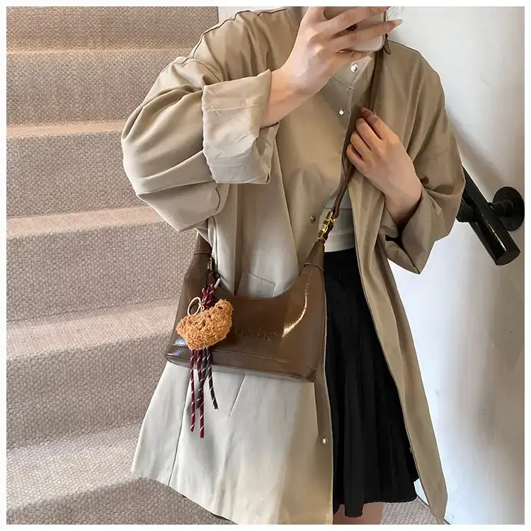 Women's Brown Croc Leather Shoulder Crossbody Bag with Keys — feature 13