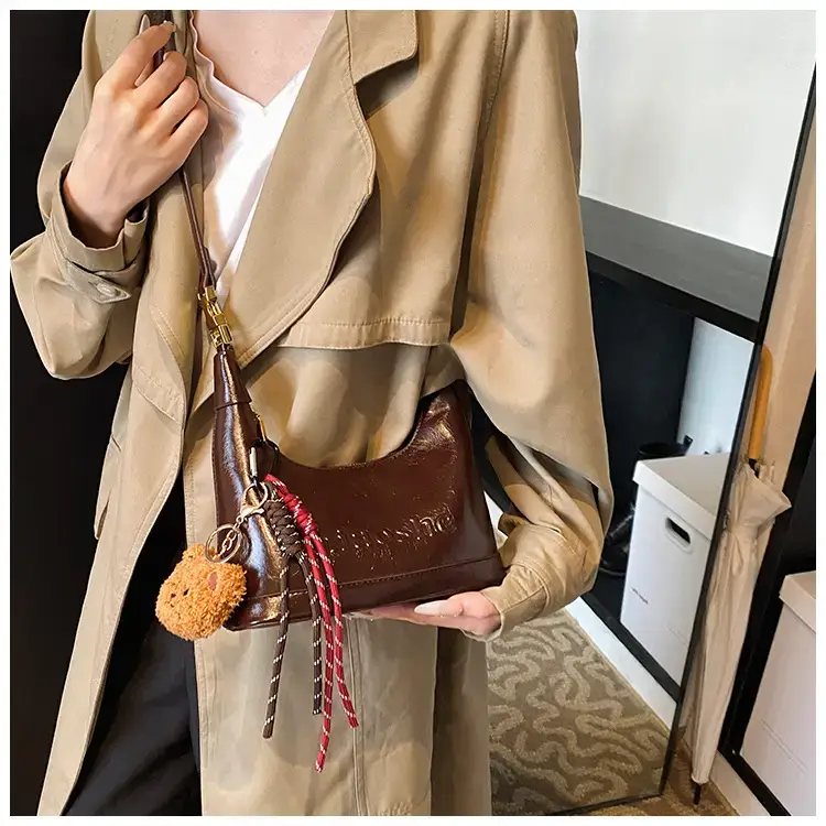 Women's Brown Croc Leather Shoulder Crossbody Bag with Keys — feature 14