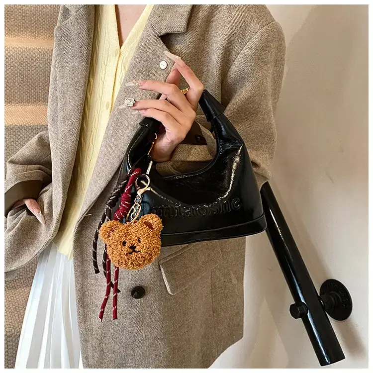 Women's Brown Croc Leather Shoulder Crossbody Bag with Keys — feature 18