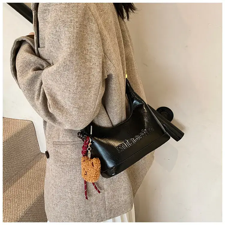 Women's Brown Croc Leather Shoulder Crossbody Bag with Keys — feature 20