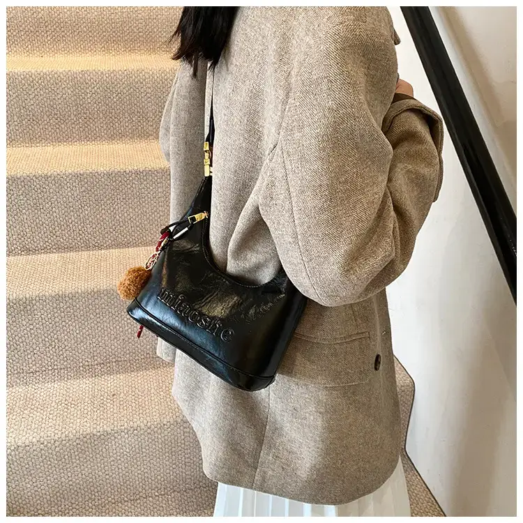 Women's Brown Croc Leather Shoulder Crossbody Bag with Keys — feature 22