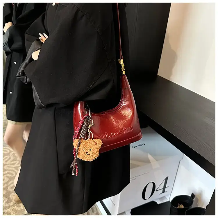 Women's Brown Croc Leather Shoulder Crossbody Bag with Keys — feature 23