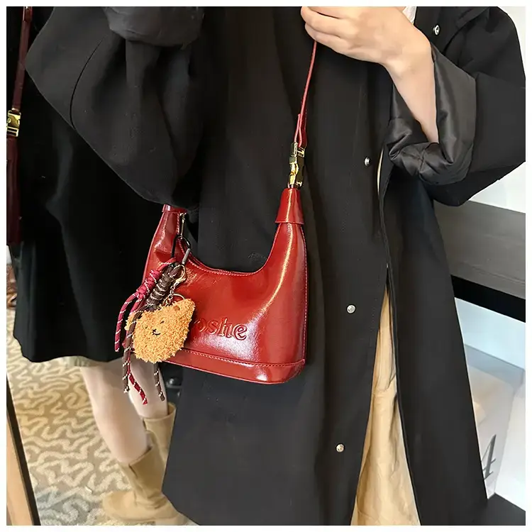 Women's Brown Croc Leather Shoulder Crossbody Bag with Keys — feature 25