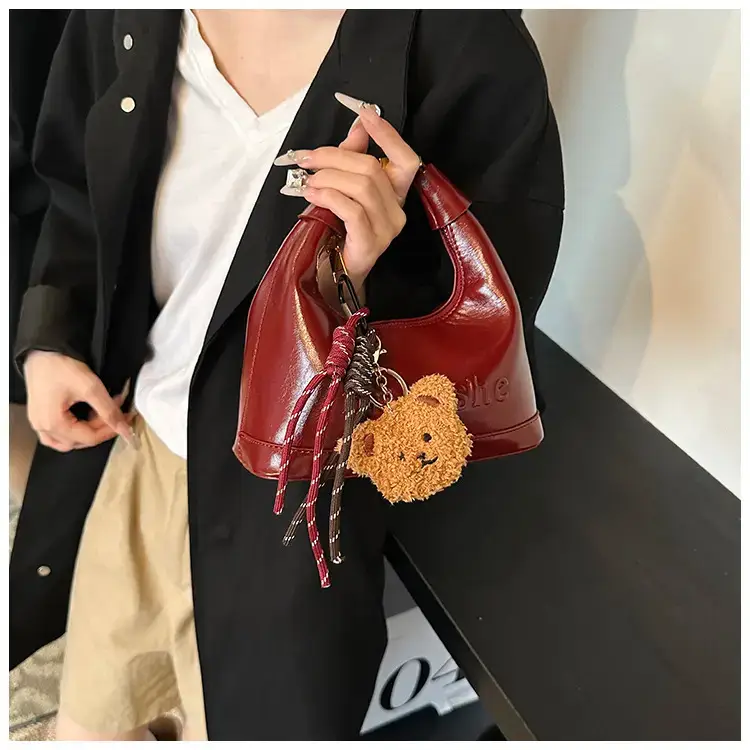 Women's Brown Croc Leather Shoulder Crossbody Bag with Keys — feature 26