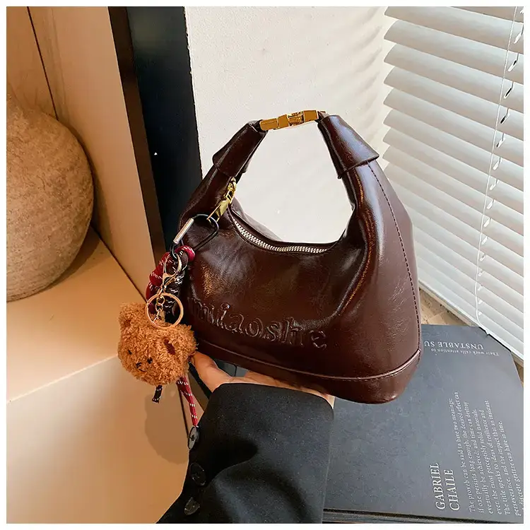 Women's Brown Croc Leather Shoulder Crossbody Bag with Keys — feature 30