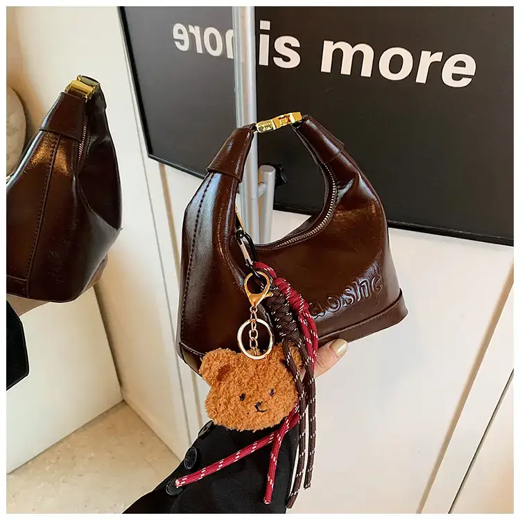 Women's Brown Croc Leather Shoulder Crossbody Bag with Keys — feature 31