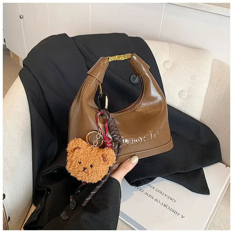 Women's Brown Croc Leather Shoulder Crossbody Bag with Keys — feature 33