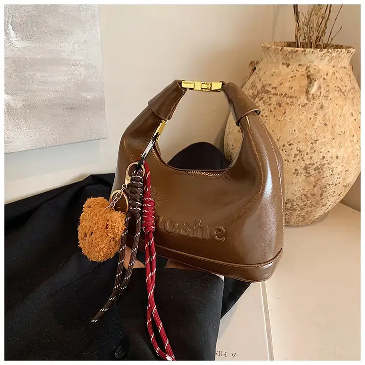 Women's Brown Croc Leather Shoulder Crossbody Bag with Keys — feature 34