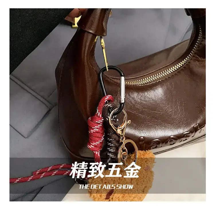 Women's Brown Croc Leather Shoulder Crossbody Bag with Keys — feature 4