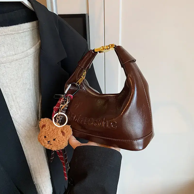 Women's Brown Croc Leather Shoulder Crossbody Bag with Keys - Image 3