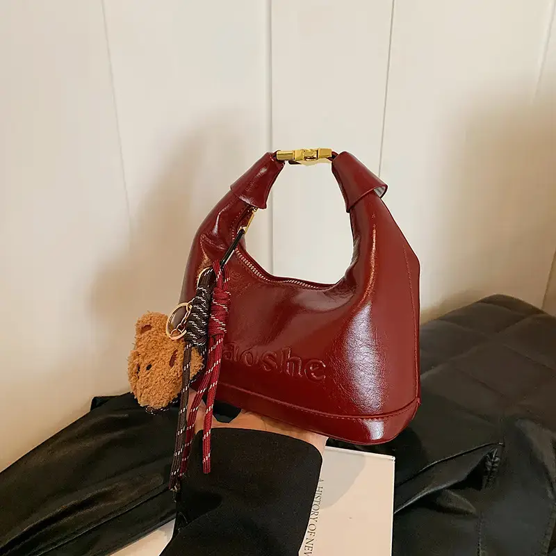 Women's Brown Croc Leather Shoulder Crossbody Bag with Keys - Image 4