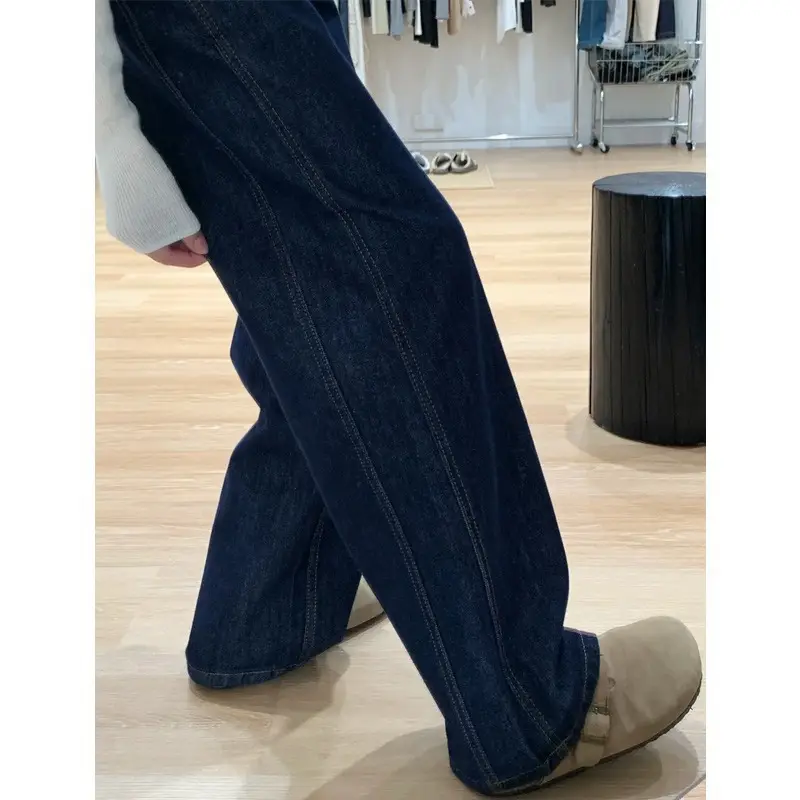 Dark Blue Wide Leg Jeans Women Autumn New Chubby High Waist