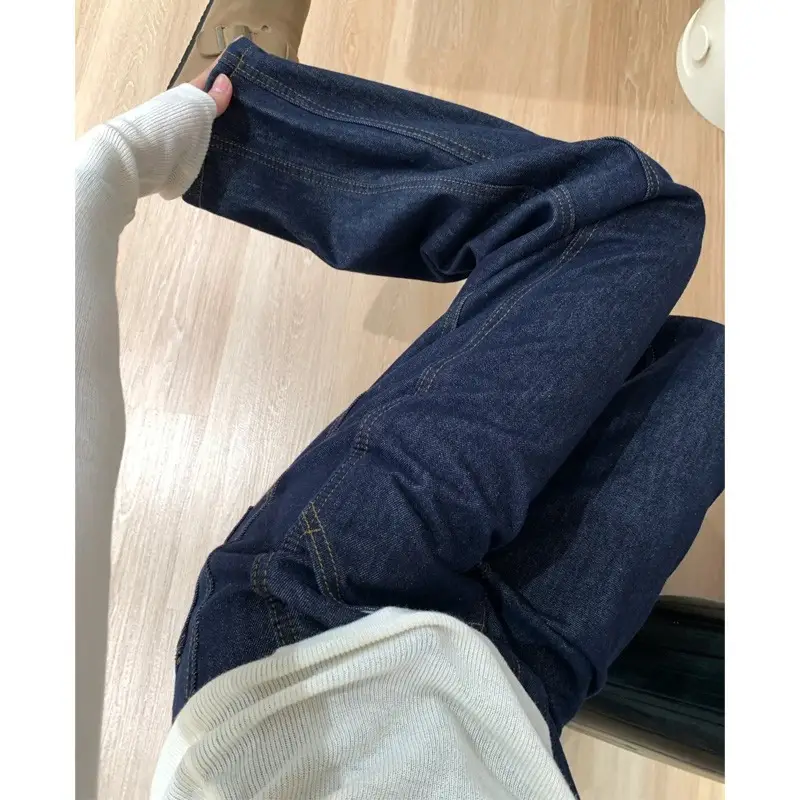 Dark Blue Wide Leg Jeans Women Autumn New Chubby High Waist