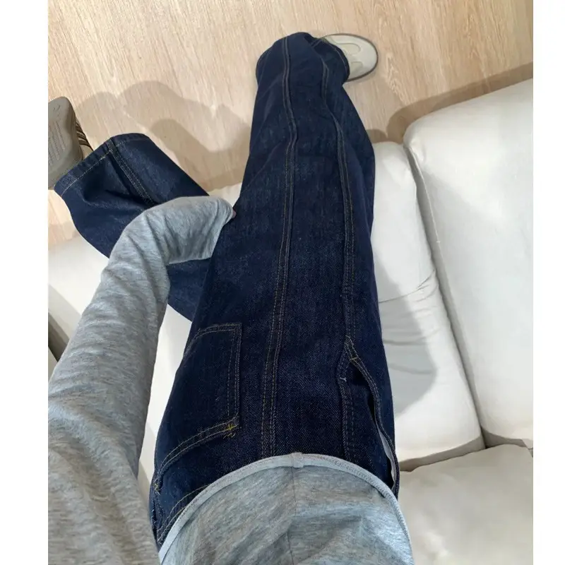 Dark Blue Wide Leg Jeans Women Autumn New Chubby High Waist
