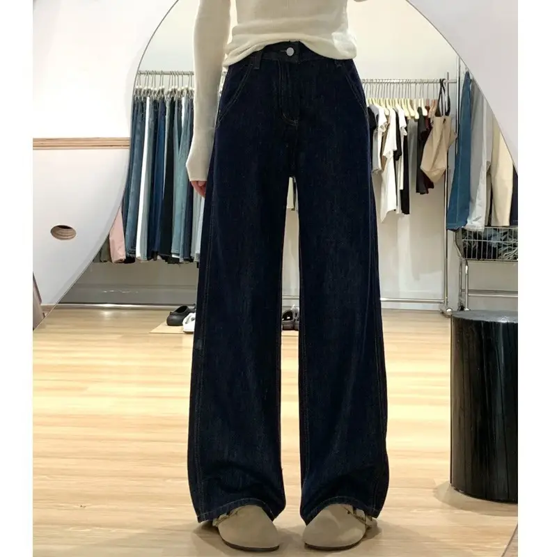 Dark Blue Wide Leg Jeans Women Autumn New Chubby High Waist — feature 5
