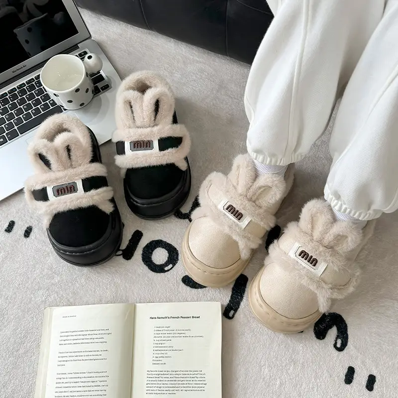 Women Winter Fleece Lined Slippers Cream - Image 6