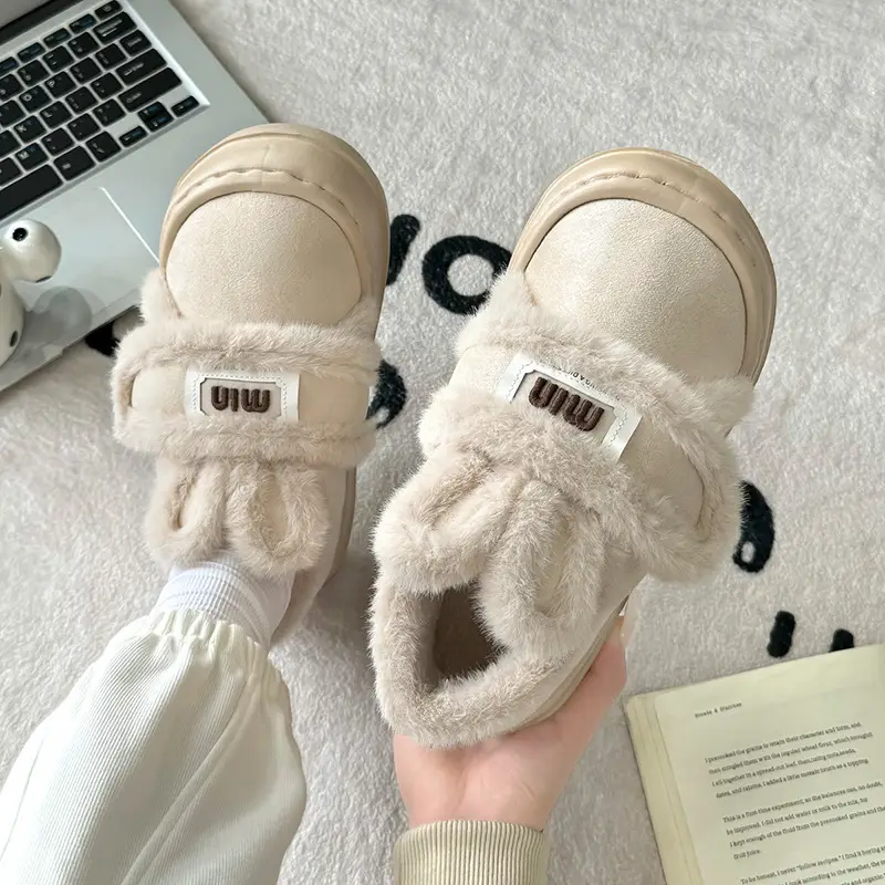 Women Winter Fleece Lined Slippers Cream - Image 7
