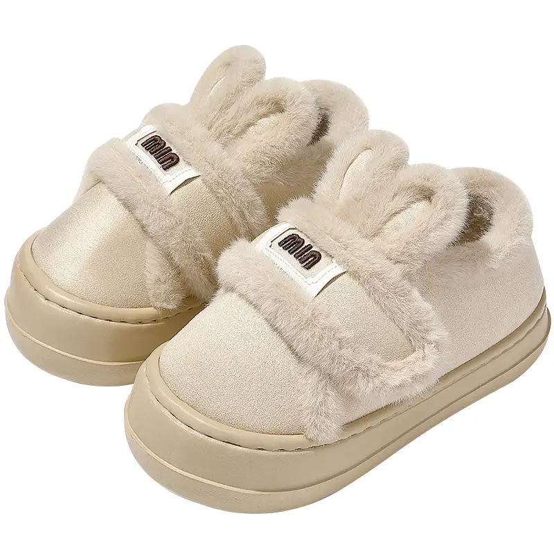 Women Winter Fleece Lined Slippers Cream - Image 8