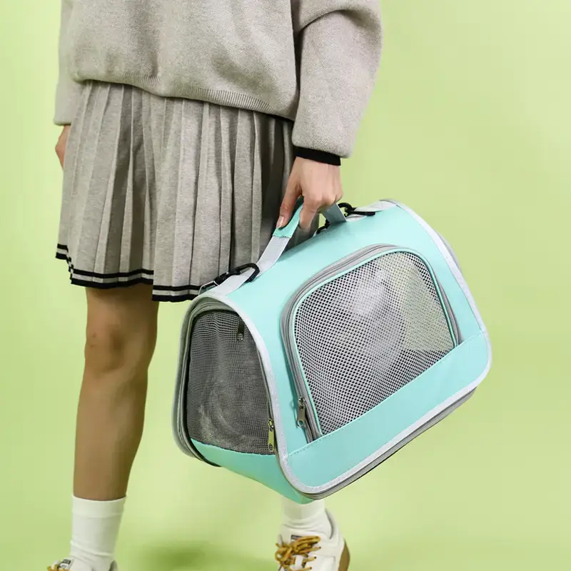 Foldable Pet Bag Blue Mesh Portable Cat Bag - Image 6