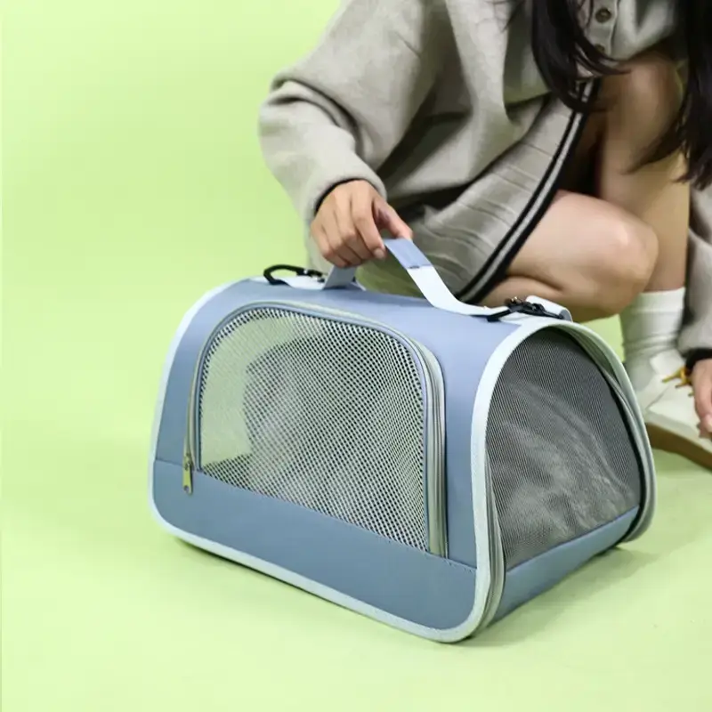Foldable Pet Bag Blue Mesh Portable Cat Bag - Image 7