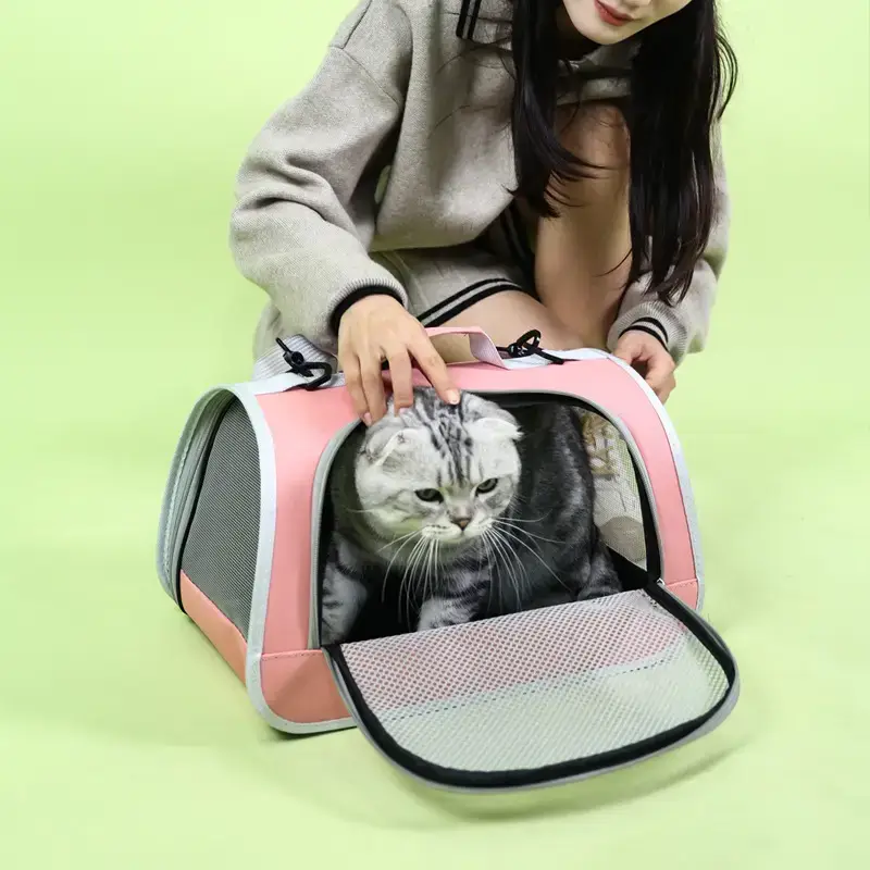 Foldable Pet Bag Blue Mesh Portable Cat Bag - Image 8