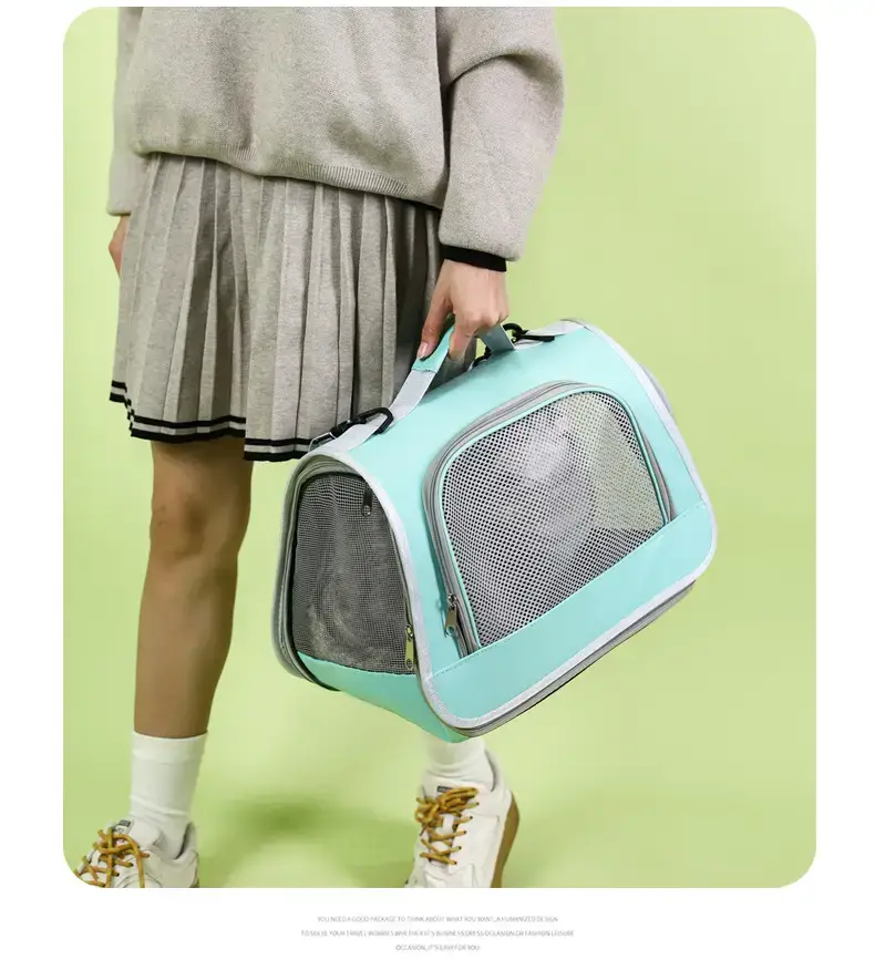 Foldable Pet Bag Blue Mesh Portable Cat Bag — feature 11