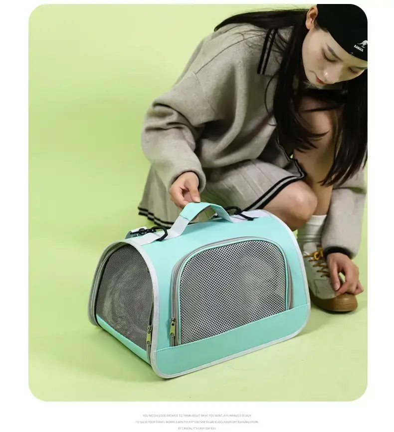 Foldable Pet Bag Blue Mesh Portable Cat Bag — feature 12