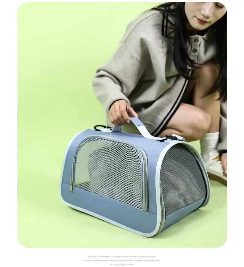 Foldable Pet Bag Blue Mesh Portable Cat Bag — feature 14