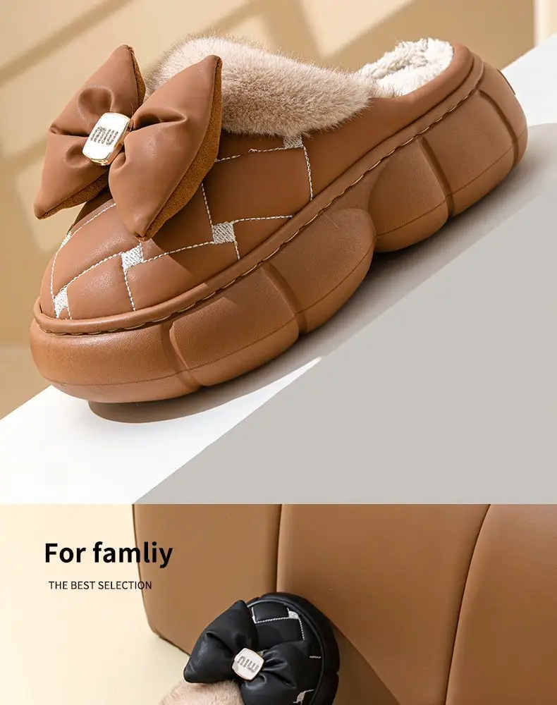 Winter Bow Thick-Soled Cotton Slippers for Women That Can Be Worn Outside to Heattech and Increase Non-Slip in Stock Wholesale Cross-Border Thickened and Warm — feature 12