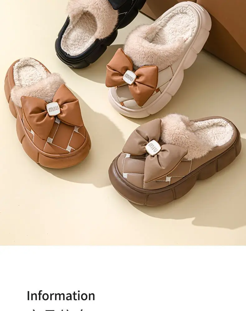 Winter Bow Thick-Soled Cotton Slippers for Women That Can Be Worn Outside to Heattech and Increase Non-Slip in Stock Wholesale Cross-Border Thickened and Warm — feature 13