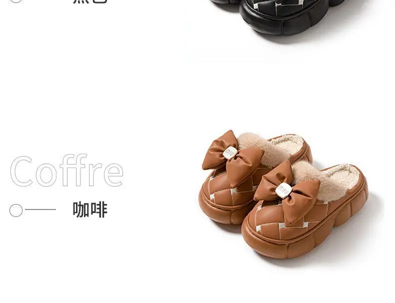 Winter Bow Thick-Soled Cotton Slippers for Women That Can Be Worn Outside to Heattech and Increase Non-Slip in Stock Wholesale Cross-Border Thickened and Warm — feature 16