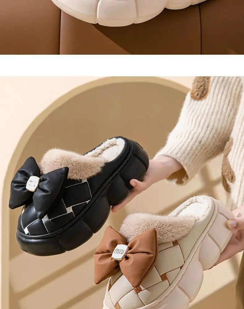 Winter Bow Thick-Soled Cotton Slippers for Women That Can Be Worn Outside to Heattech and Increase Non-Slip in Stock Wholesale Cross-Border Thickened and Warm — feature 18
