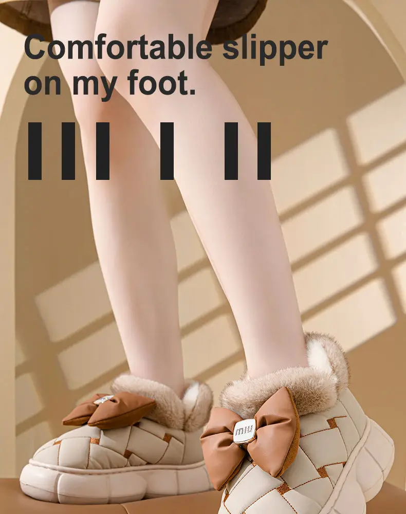 Winter Bow Thick-Soled Cotton Slippers for Women That Can Be Worn Outside to Heattech and Increase Non-Slip in Stock Wholesale Cross-Border Thickened and Warm — feature 21