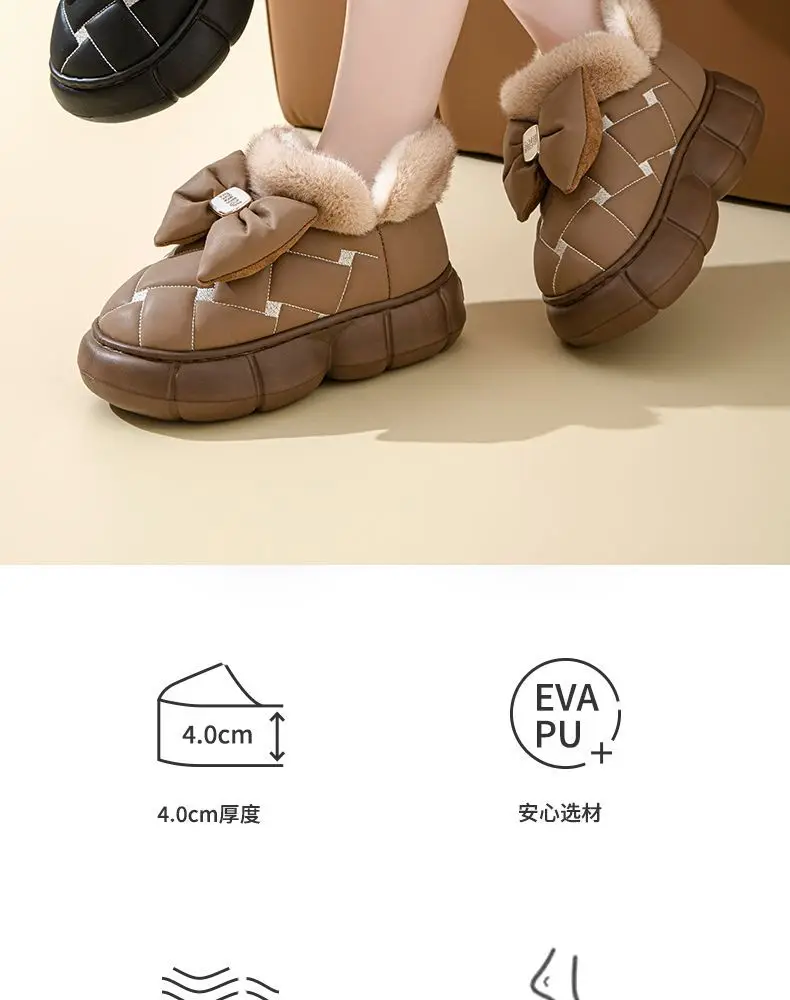 Winter Bow Thick-Soled Cotton Slippers for Women That Can Be Worn Outside to Heattech and Increase Non-Slip in Stock Wholesale Cross-Border Thickened and Warm — feature 23