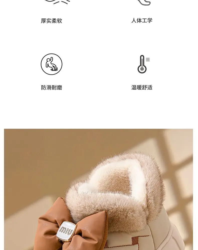 Winter Bow Thick-Soled Cotton Slippers for Women That Can Be Worn Outside to Heattech and Increase Non-Slip in Stock Wholesale Cross-Border Thickened and Warm — feature 24