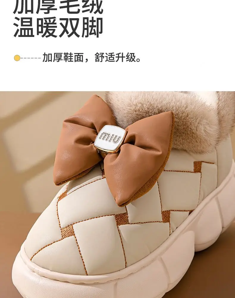 Winter Bow Thick-Soled Cotton Slippers for Women That Can Be Worn Outside to Heattech and Increase Non-Slip in Stock Wholesale Cross-Border Thickened and Warm — feature 26