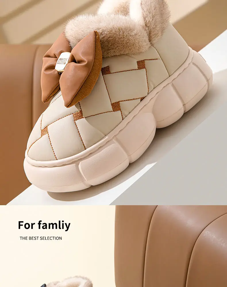 Winter Bow Thick-Soled Cotton Slippers for Women That Can Be Worn Outside to Heattech and Increase Non-Slip in Stock Wholesale Cross-Border Thickened and Warm — feature 30