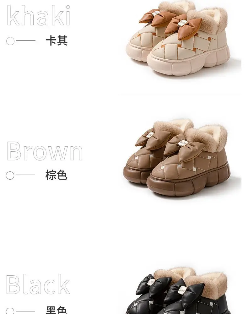 Winter Bow Thick-Soled Cotton Slippers for Women That Can Be Worn Outside to Heattech and Increase Non-Slip in Stock Wholesale Cross-Border Thickened and Warm — feature 33