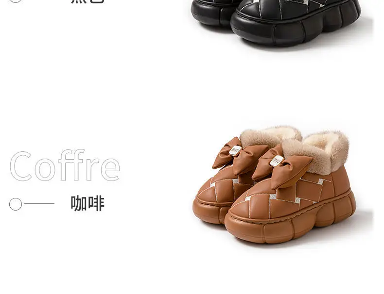 Winter Bow Thick-Soled Cotton Slippers for Women That Can Be Worn Outside to Heattech and Increase Non-Slip in Stock Wholesale Cross-Border Thickened and Warm — feature 34