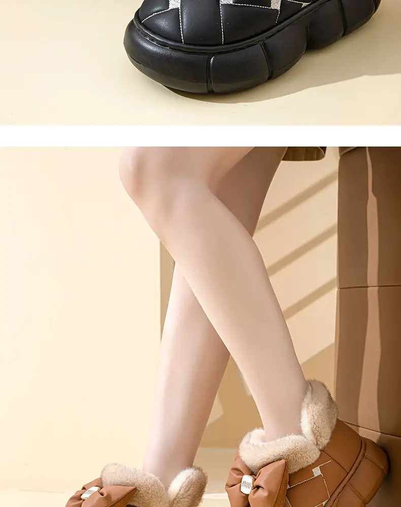 Winter Bow Thick-Soled Cotton Slippers for Women That Can Be Worn Outside to Heattech and Increase Non-Slip in Stock Wholesale Cross-Border Thickened and Warm — feature 37