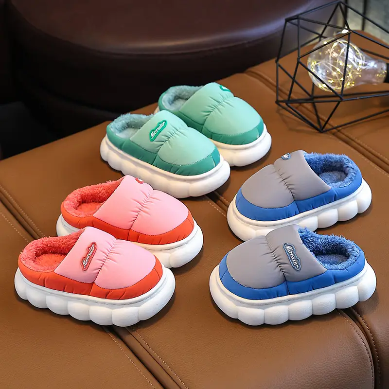 Winter Children's Cotton Slippers Bag with Parent-child Cotton Shoes Warm fleece-lined Thickened Non-slip Waterproof Down Shoes for Home