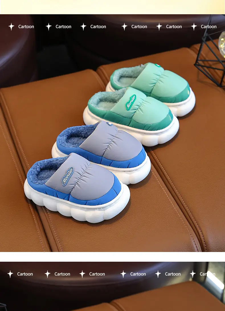Winter Children's Cotton Slippers Bag with Parent-child Cotton Shoes Warm fleece-lined Thickened Non-slip Waterproof Down Shoes for Home — feature 12
