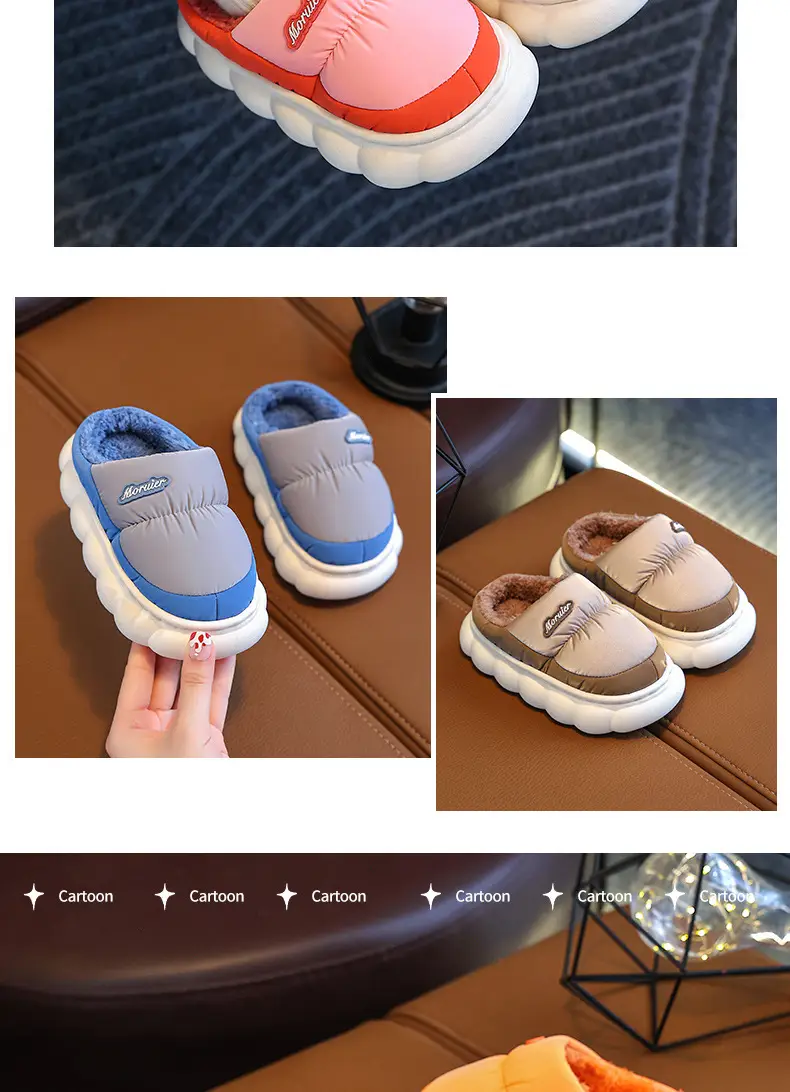 Winter Children's Cotton Slippers Bag with Parent-child Cotton Shoes Warm fleece-lined Thickened Non-slip Waterproof Down Shoes for Home — feature 14