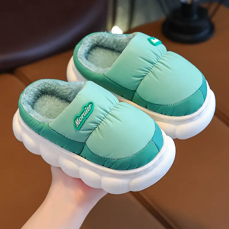 Winter Children's Cotton Slippers Bag with Parent-child Cotton Shoes Warm fleece-lined Thickened Non-slip Waterproof Down Shoes for Home