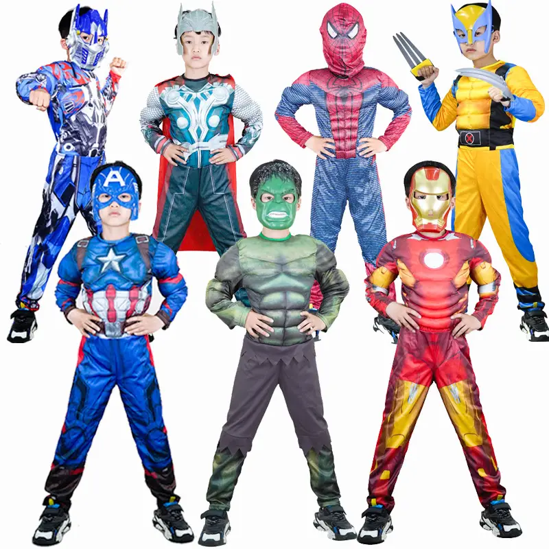 Halloween Kids COS Iron Man Hulk Captain America Optimus Prime Clothes Spider Flash Costume