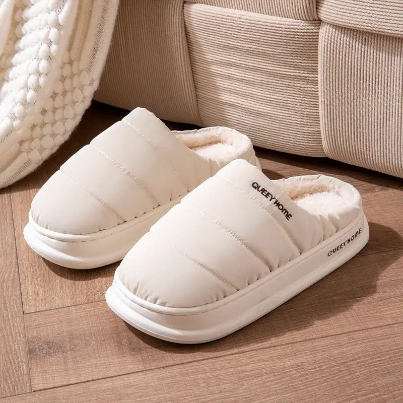 Cotton Slippers for Women 2026 New Winter down Home Non-Slip Thick-Soled Fleece-Lined Waterproof Couple Cotton Slippers for Men to Wear Outside