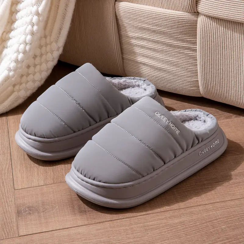 Cotton Slippers for Women 2026 New Winter down Home Non-Slip Thick-Soled Fleece-Lined Waterproof Couple Cotton Slippers for Men to Wear Outside - Image 4
