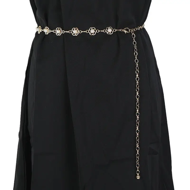 Women's Plum Blossom Pearl Metal Waist Chain Belt